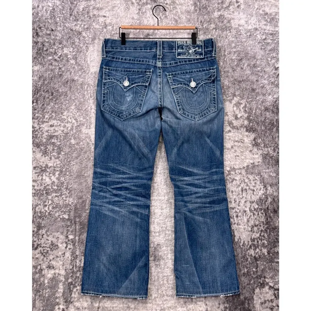 Vintage True Religion Jeans 34 x 31 Men Billy Big T Y2K Relaxed Boot Flap Pocket